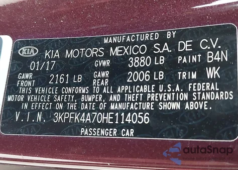 2017 Kia Forte Lx из США, поврежденный, VIN 3KPFK4A70HE114056